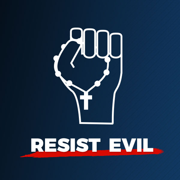 Resist evil - hand with Rosary